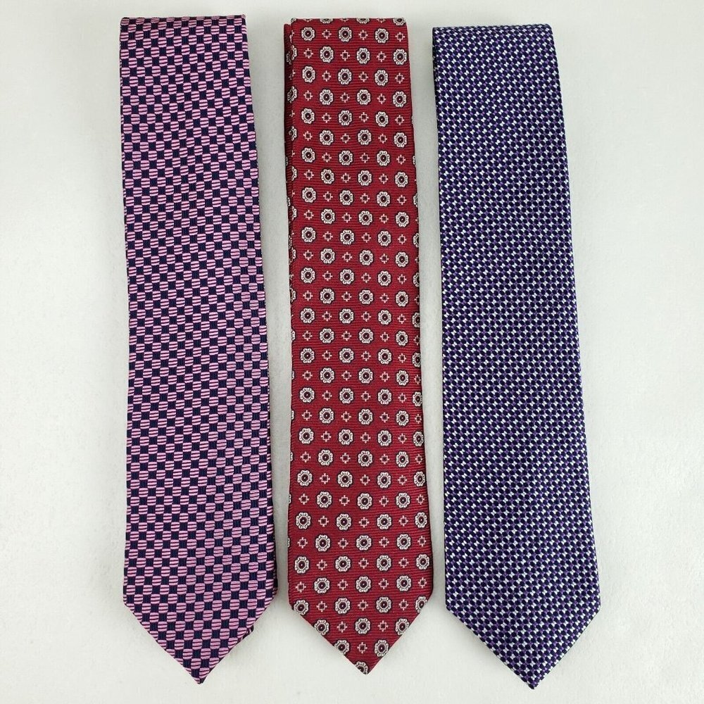 Jos A Bank Signature Collection 100% Silk Necktie *LOT OF 3* Pink Blue Red Tie